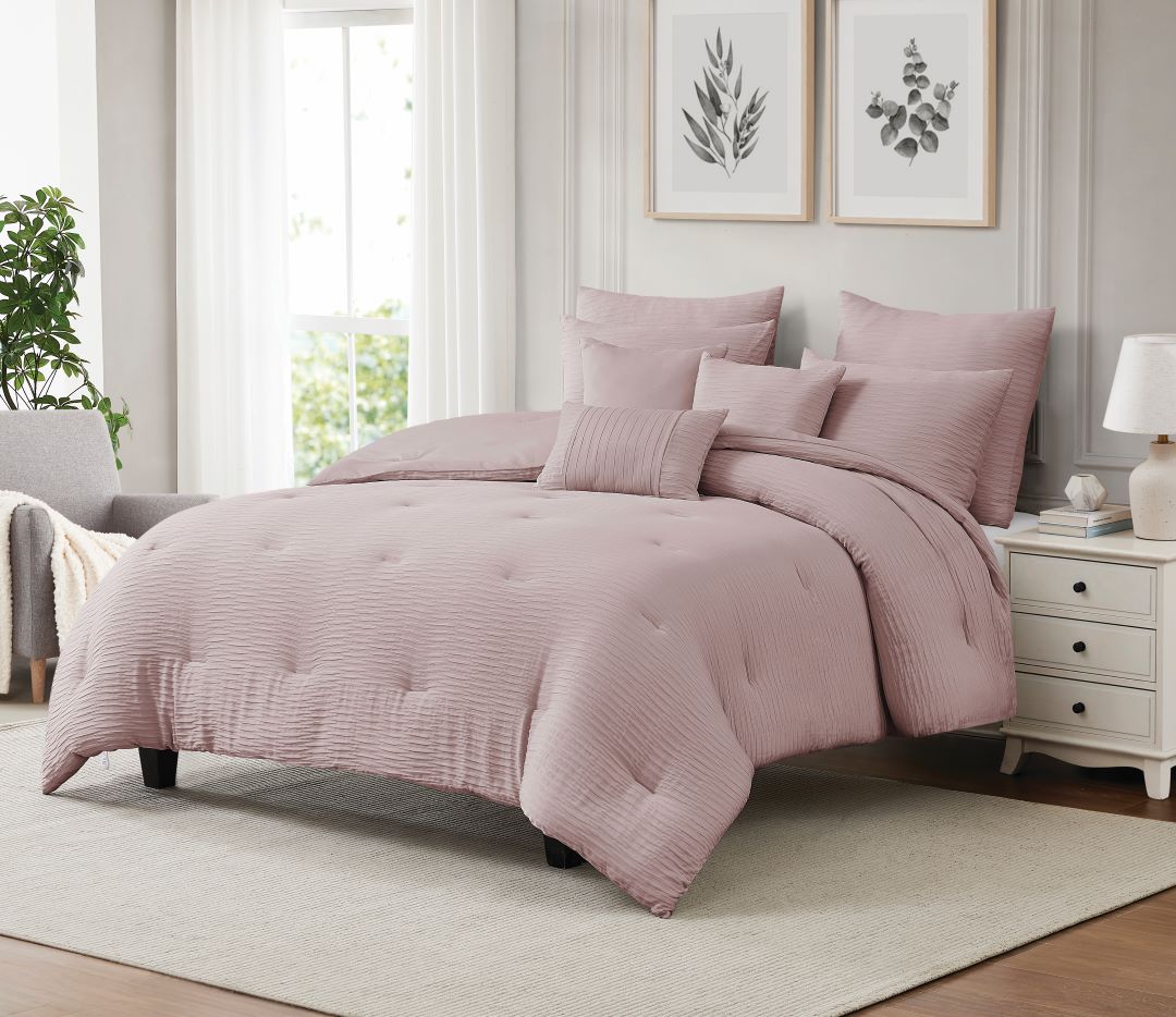 Bryce 8Pc Waffle Jacq Comf Blush-K