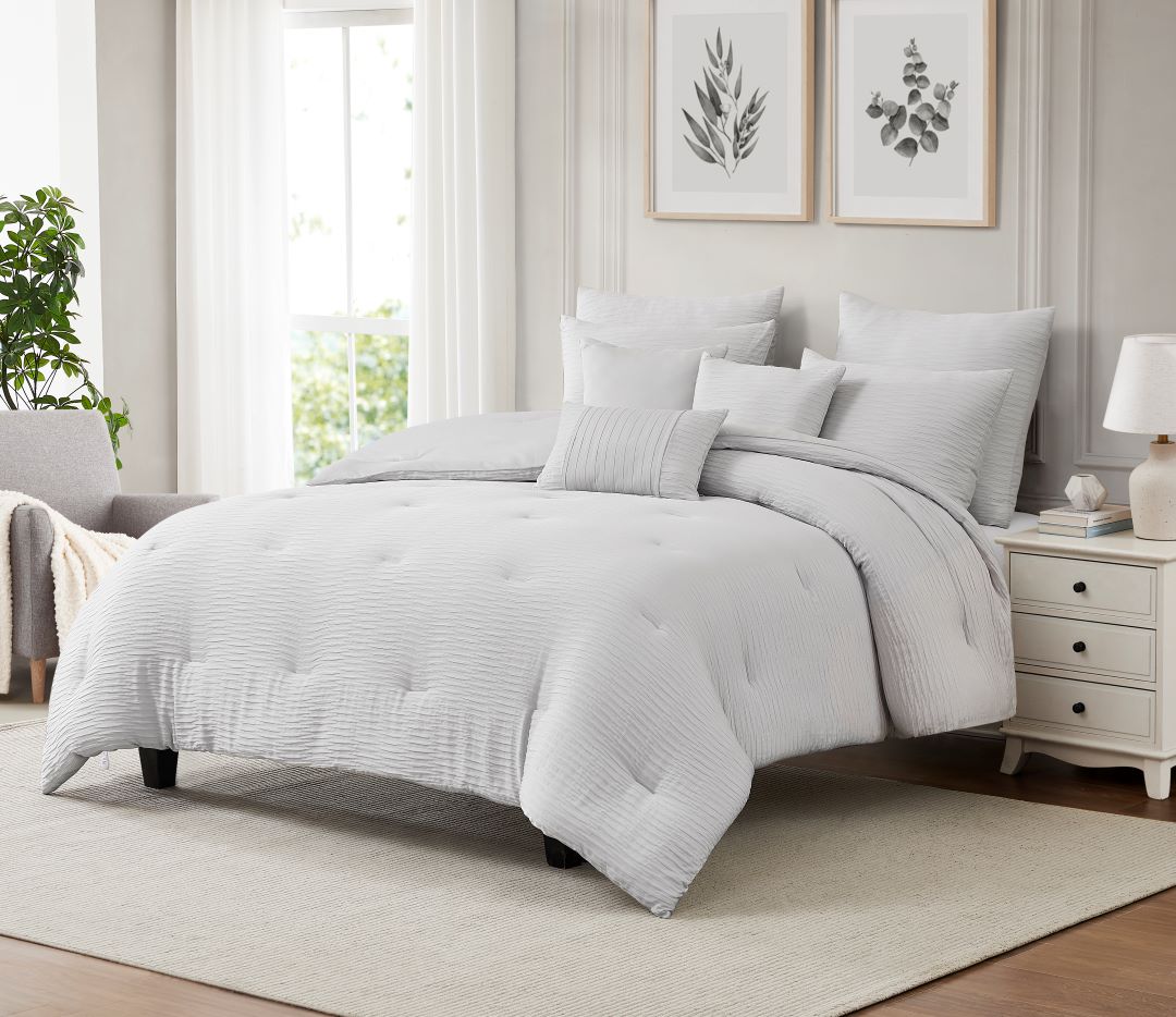 Bryce 8Pc Waffle Jacq Comf Grey-Q