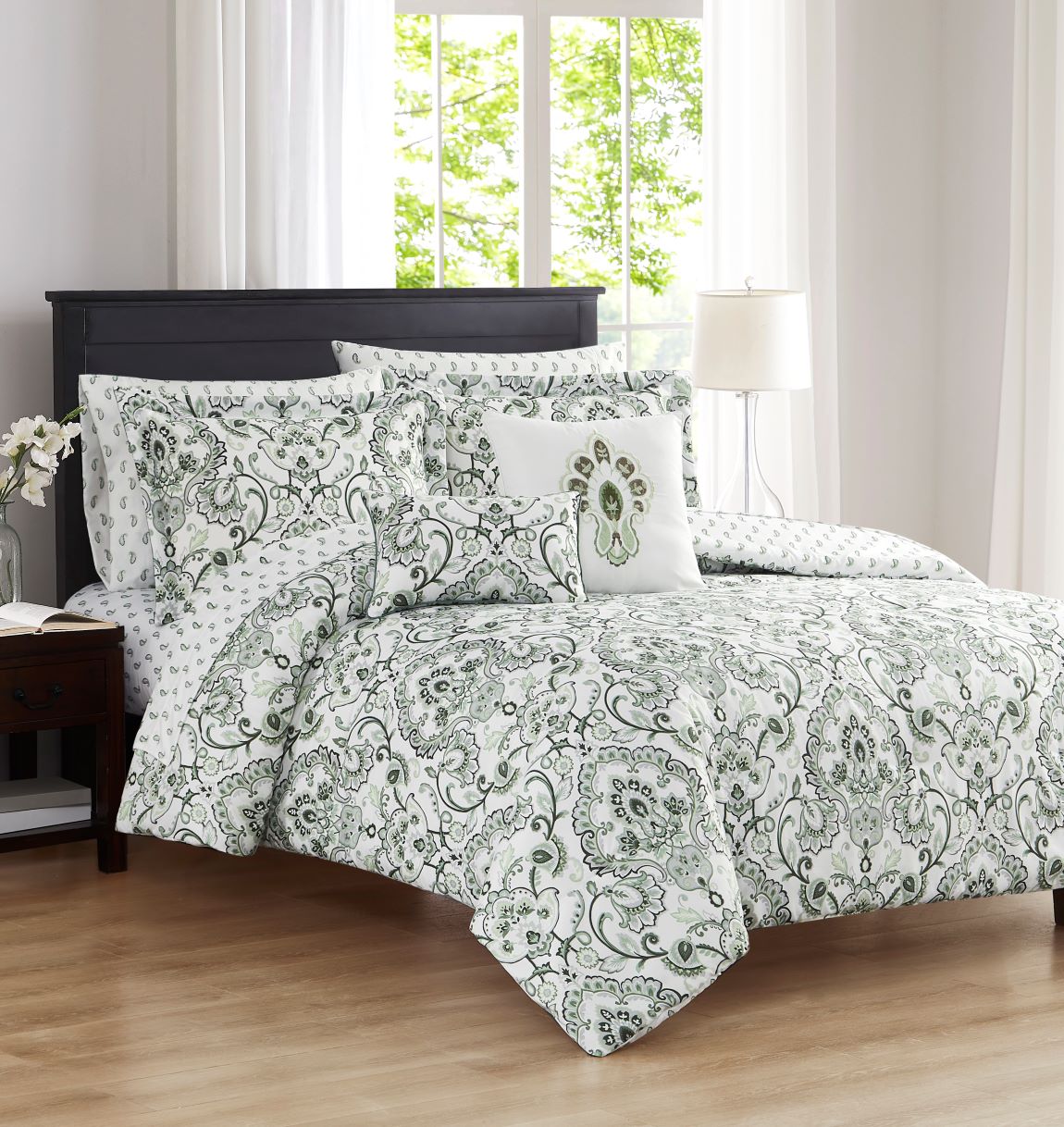 Charlette 9pc Printed Rev Comf Sage K