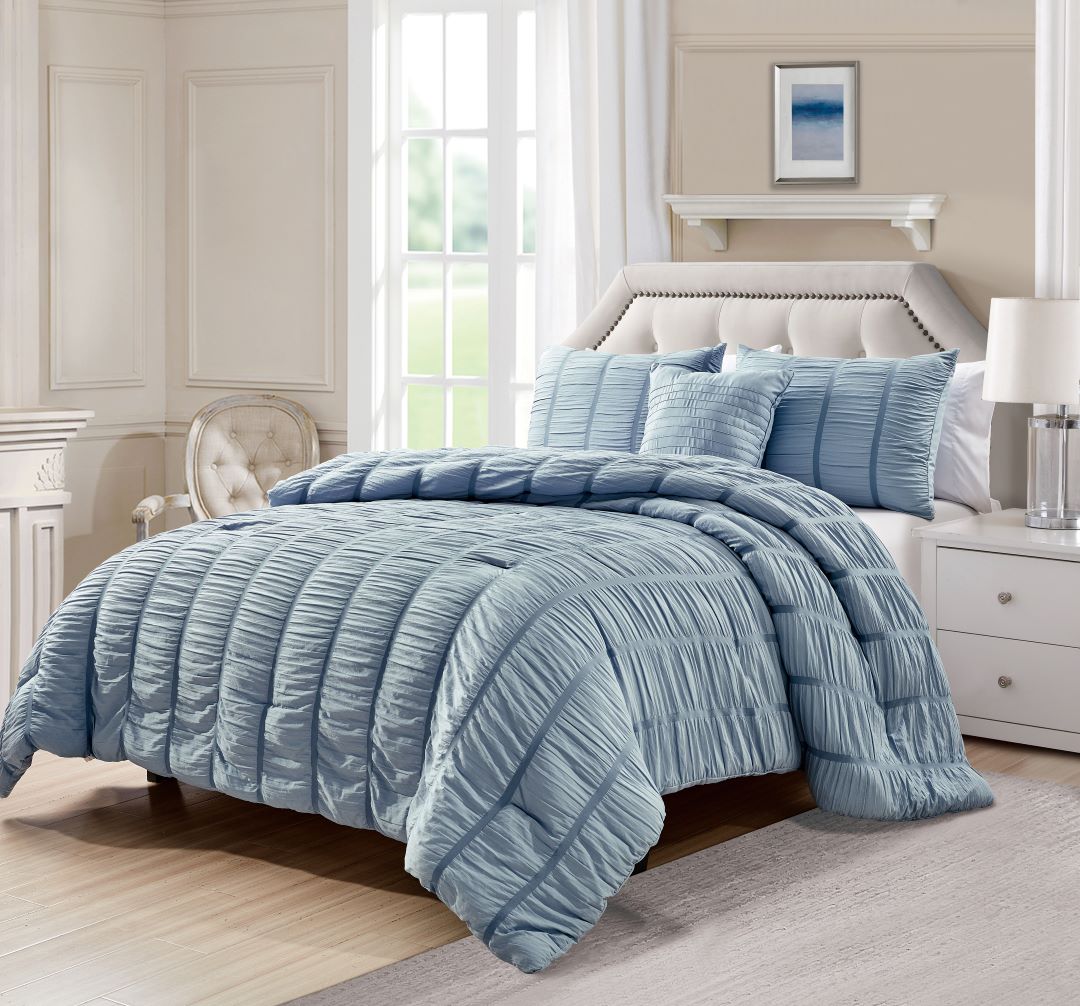 Electra 4pc Seersucker Comforter Set Queen Blue