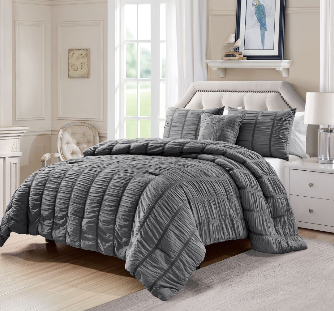 Electra 4pc Seersucker Comforter Set Queen Charcoal