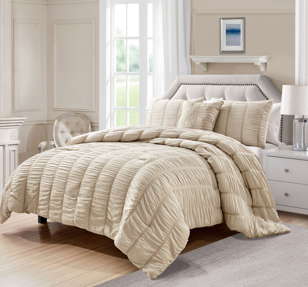 Electra 4pc Seersucker Comforter Set King Ivory