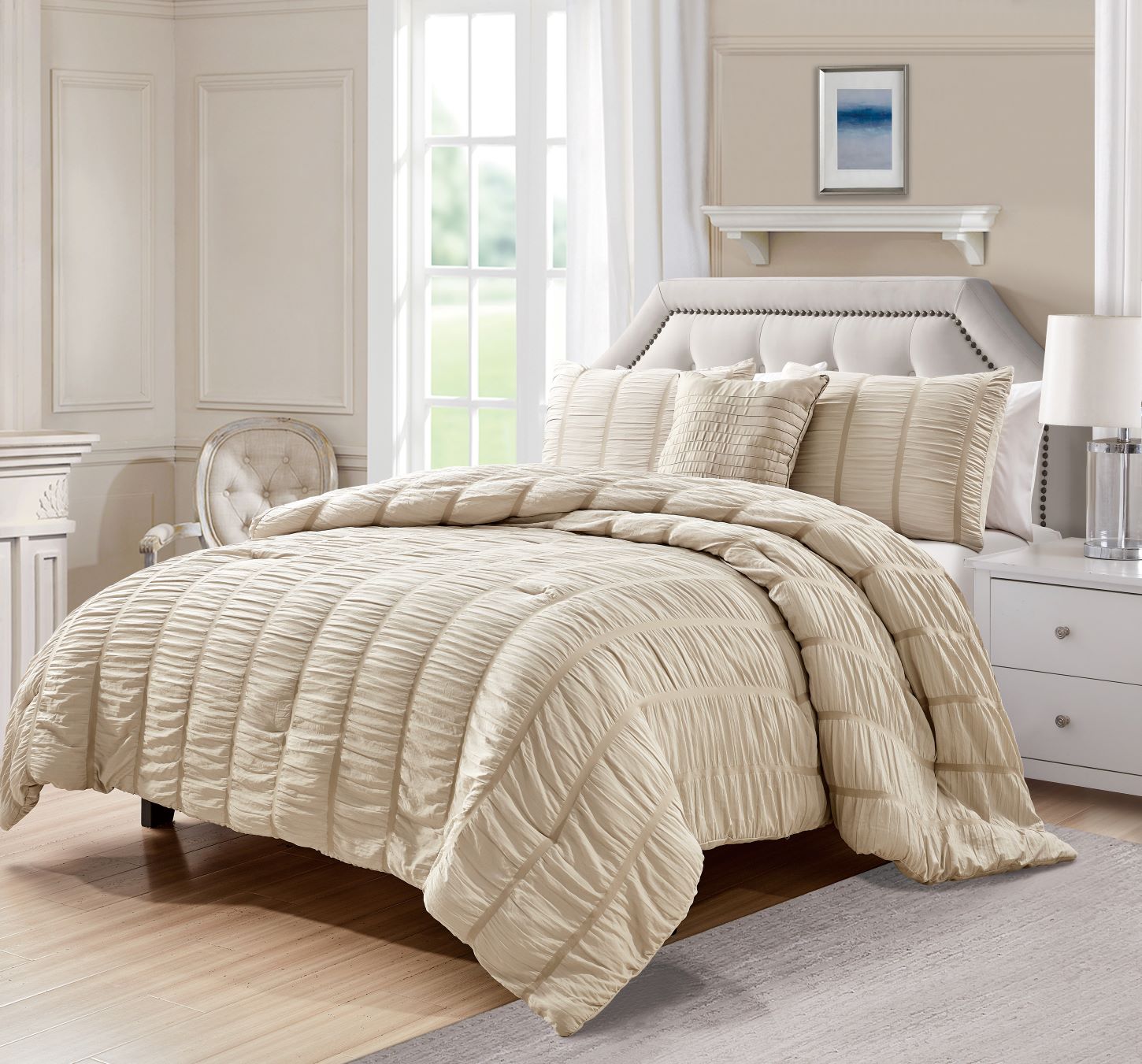 Electra 4pc Seersucker Comforter Set Queen Ivory