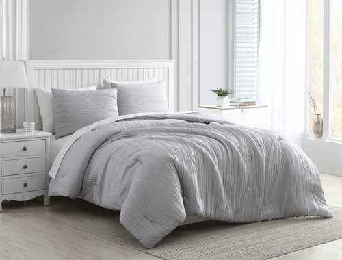 Greenport Crinkle 3pc Comforter Set Silver Queen
