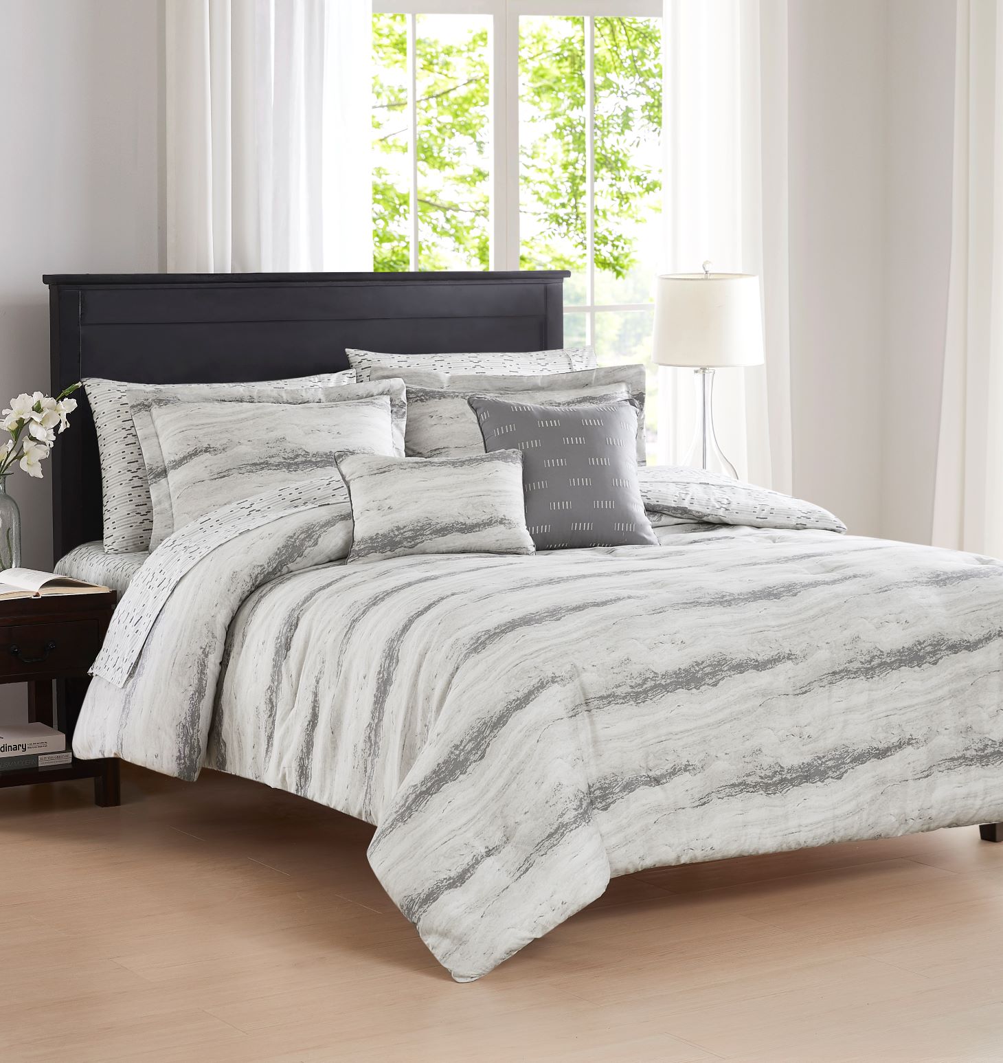 Marble 9pc Printed Rev Comf Grey K