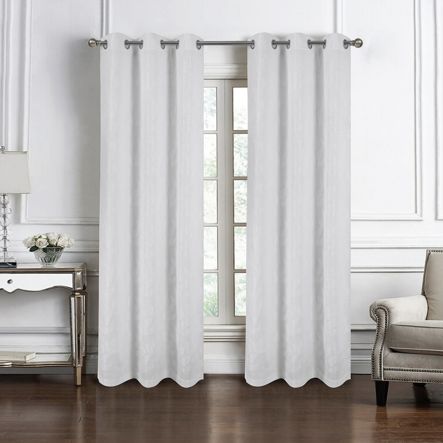 Lively Jacquard 2pk Panel Pair 84" White
