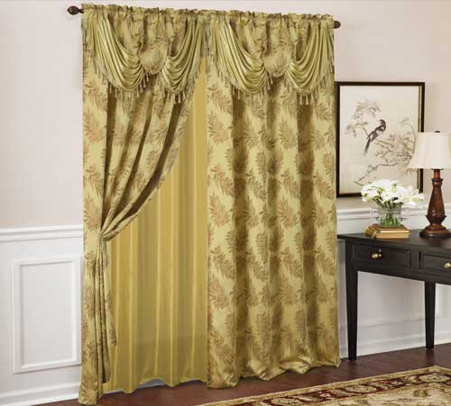Palm Jacquard Panel with Backing and Att. Valance 84" Gold