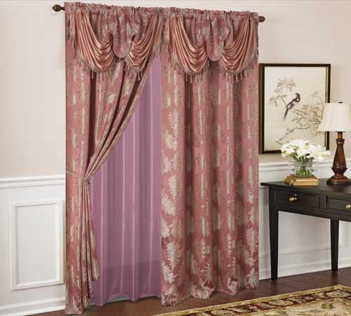Palm Jacquard Panel with Backing and Att. Valance 84" Rose