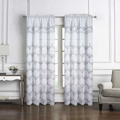 Rochelle Embroidered Panel 90" Silver