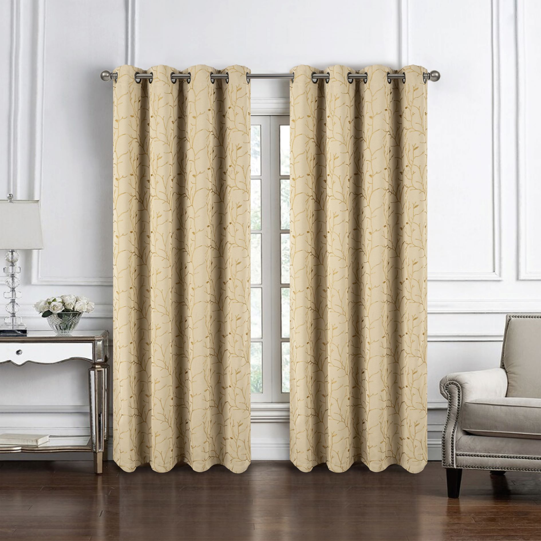 Luciana 2Pk Emb Blackout Grom Panel 84" Beige