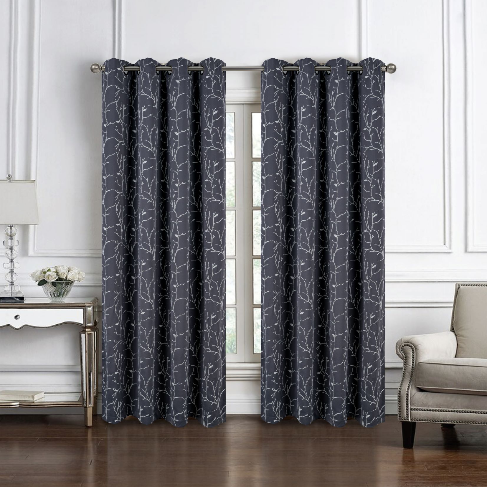Luciana 2Pk Emb Blackout Grom Panel 84" Charcoal