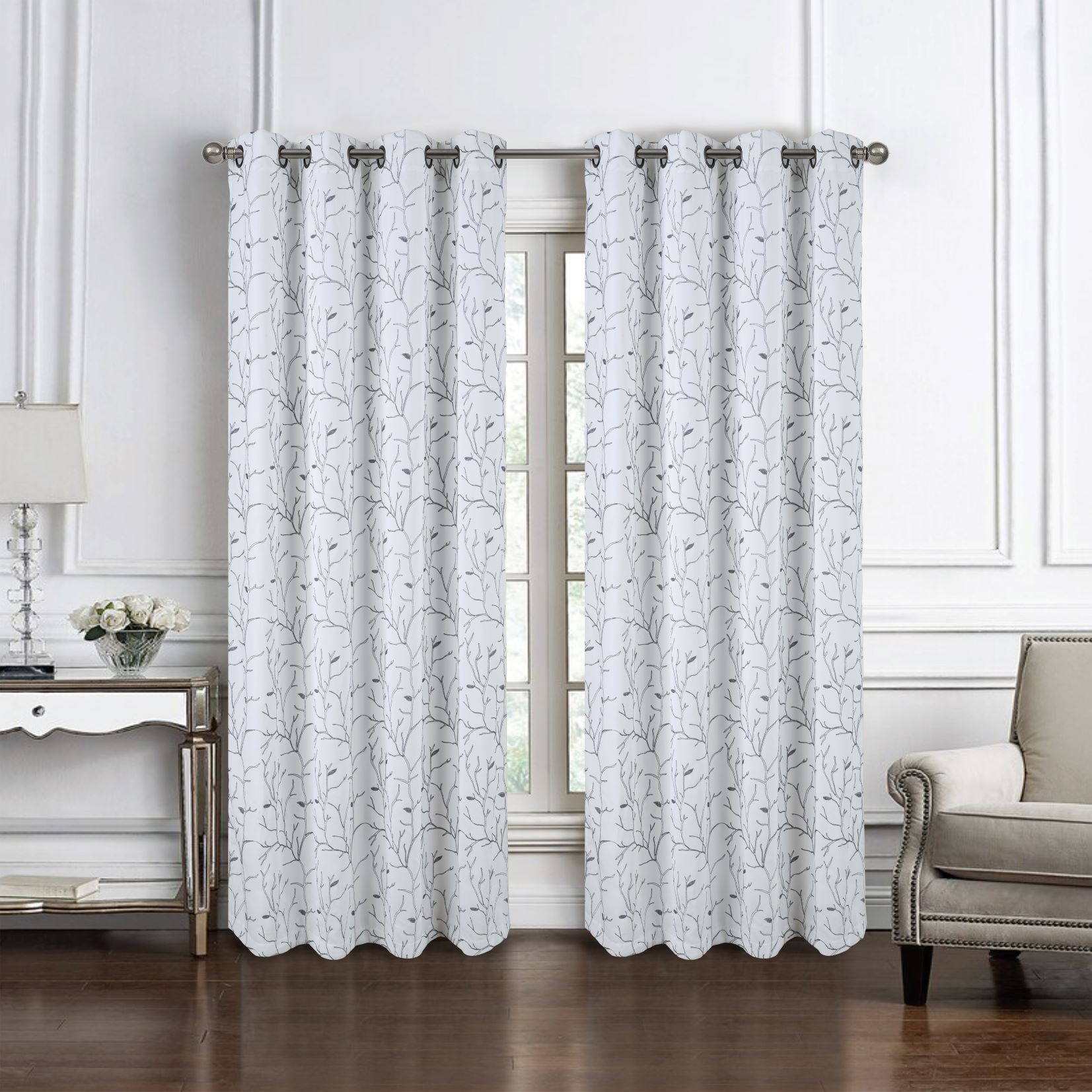 Luciana 2Pk Emb Blackout Grom Panel 84" White