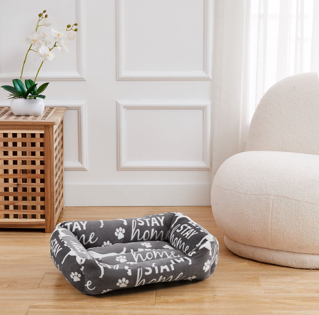 Dog Home Print Cuddler Bed 22x17x6 Grey