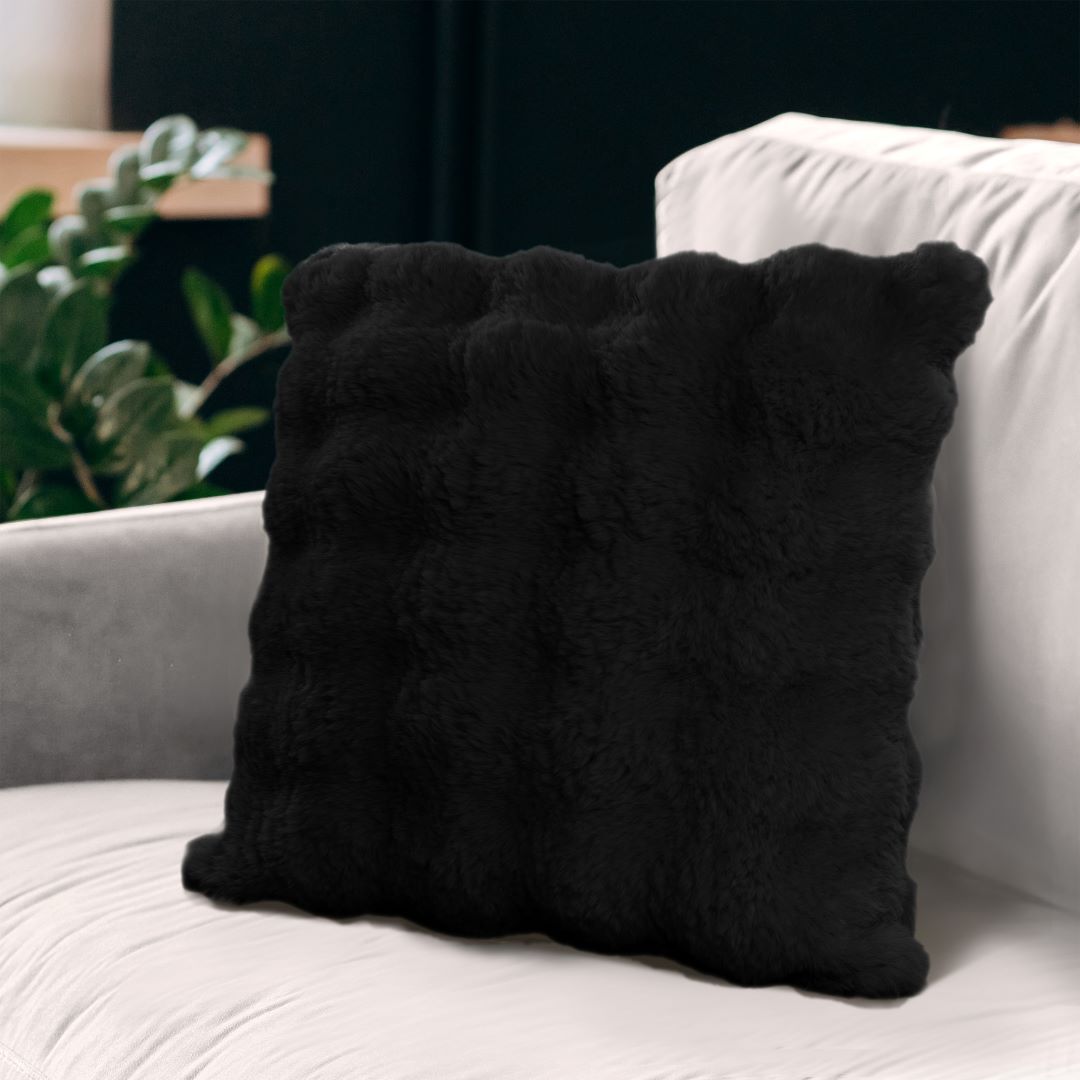 Rabbit Fur Bubble Pillow 20x20 Black
