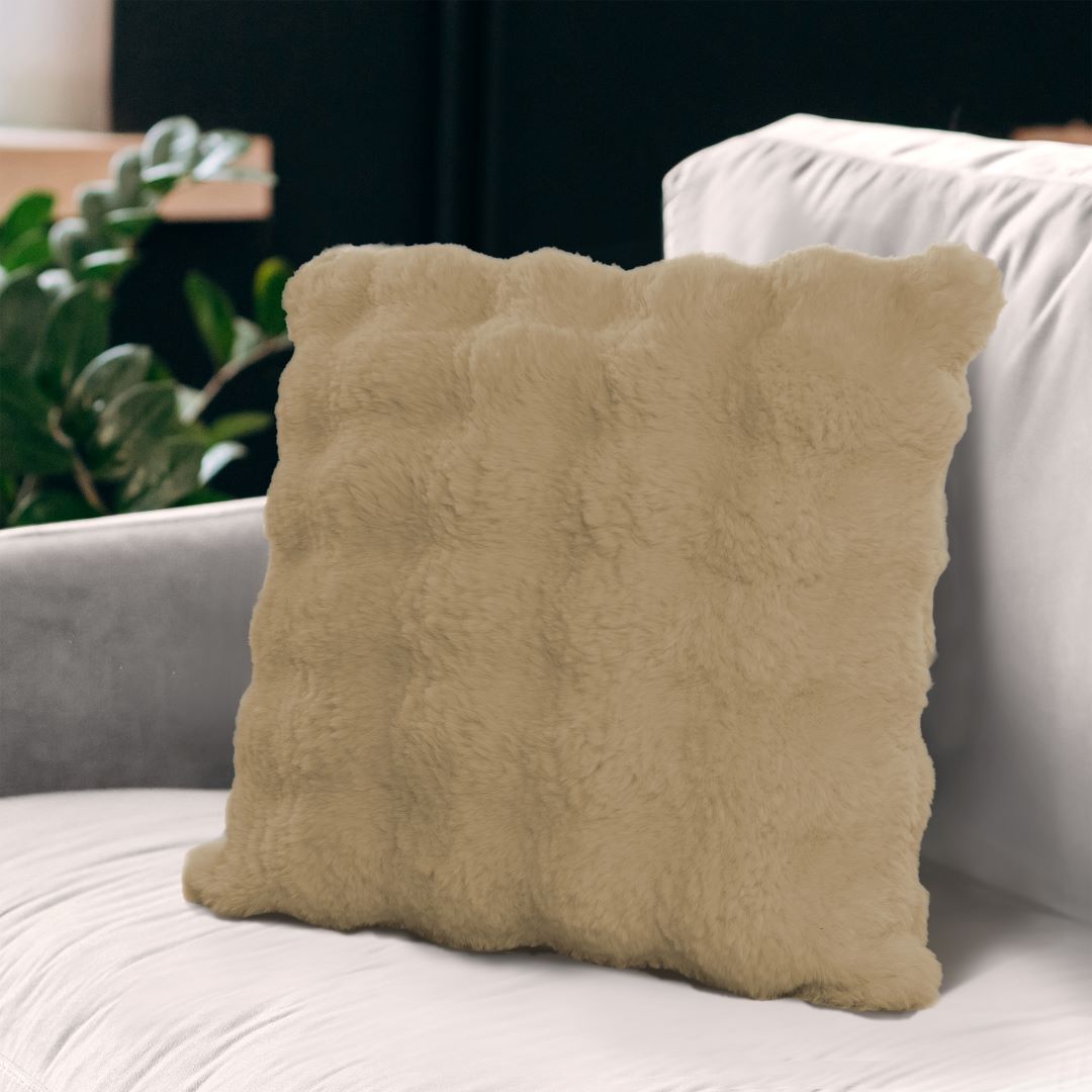 Rabbit Fur Bubble Pillow 20x20 Tan