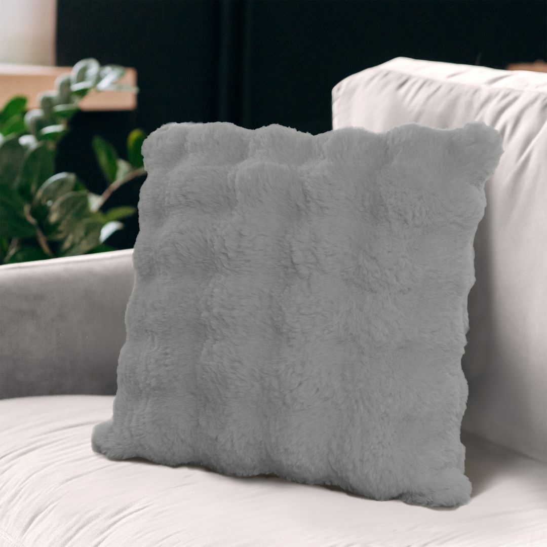 Rabbit Fur Bubble Pillow 20x20 Grey