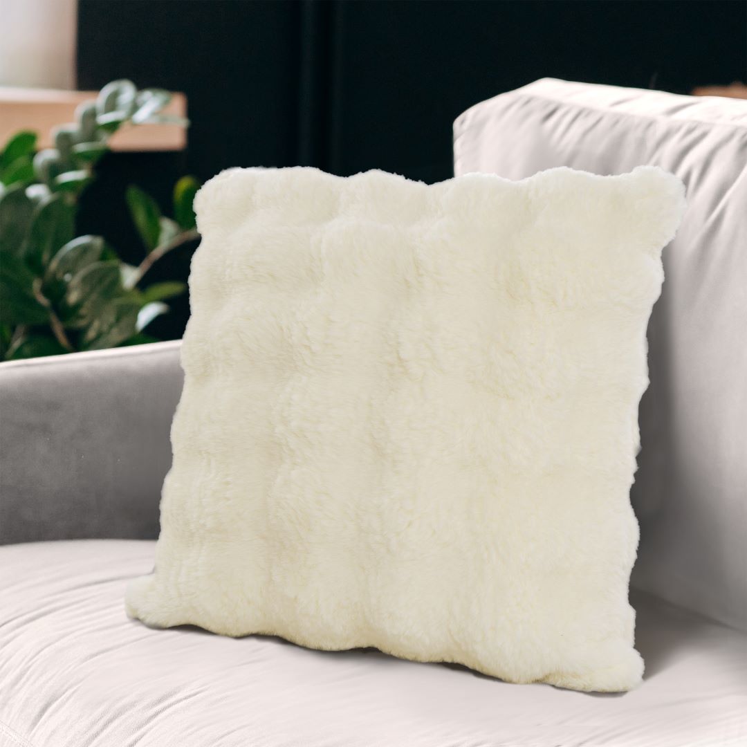 Rabbit Fur Bubble Pillow 20x20 Ivory