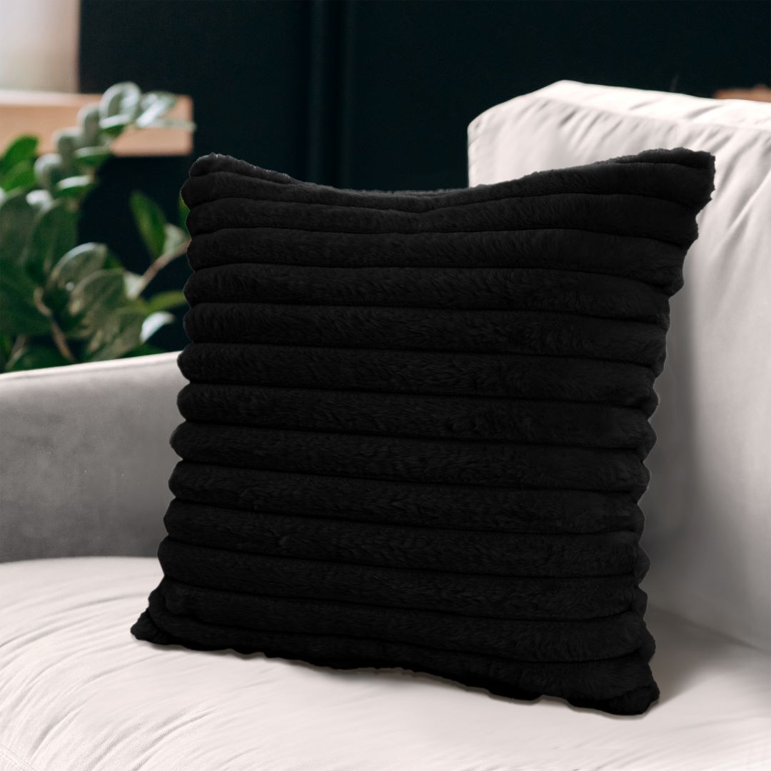 Rabbit Fur Striped Pillow 20x20 Black