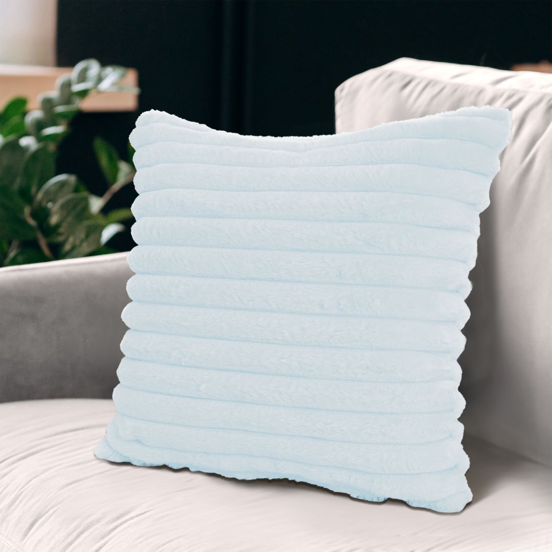 Rabbit Fur Striped Pillow 20x20 Blue