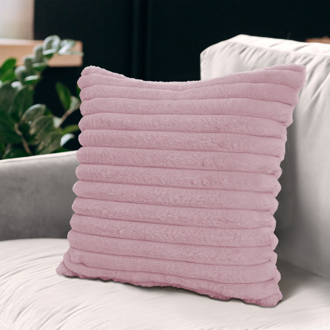 Rabbit Fur Striped Pillow 20x20 Blush