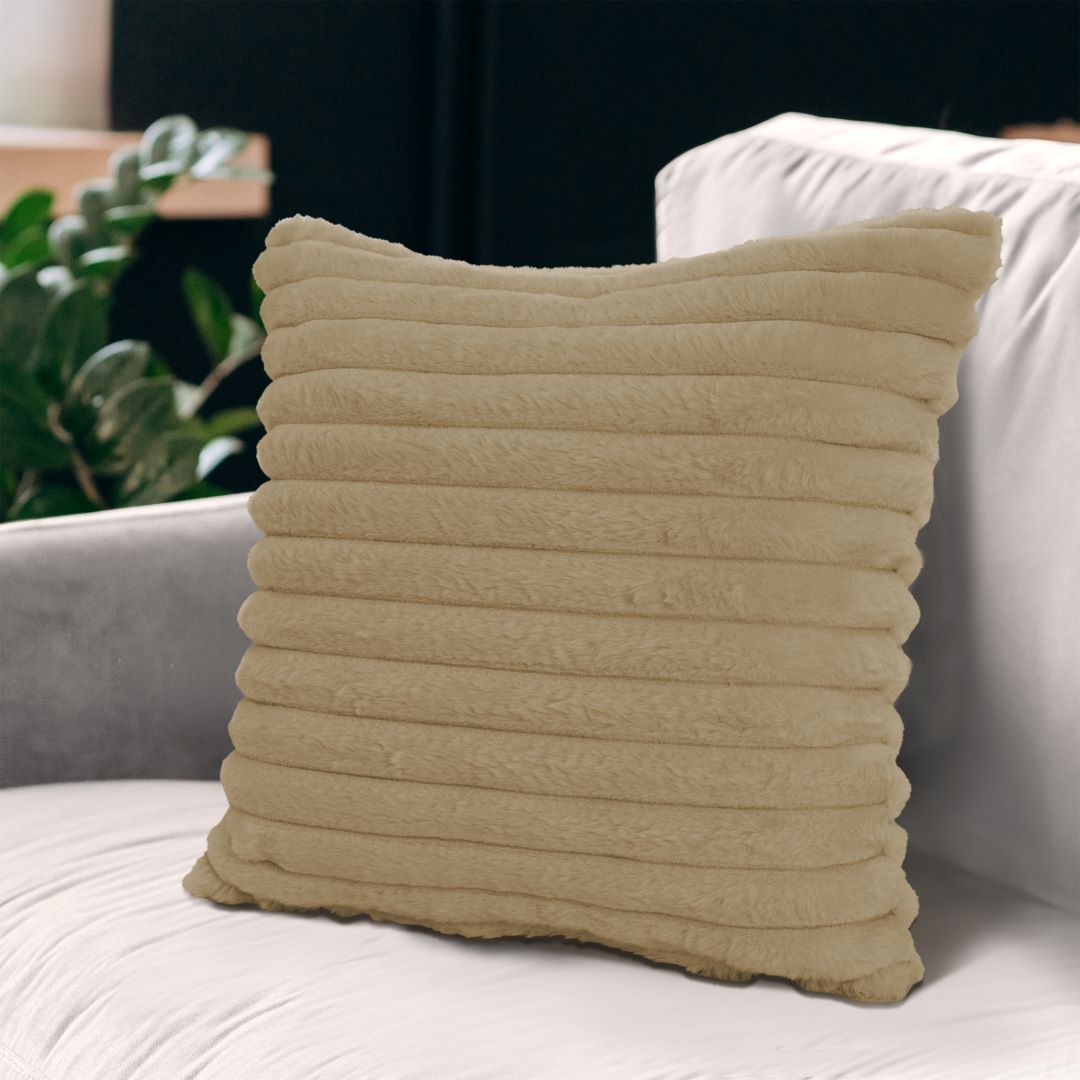Rabbit Fur Striped Pillow 20x20 Tan