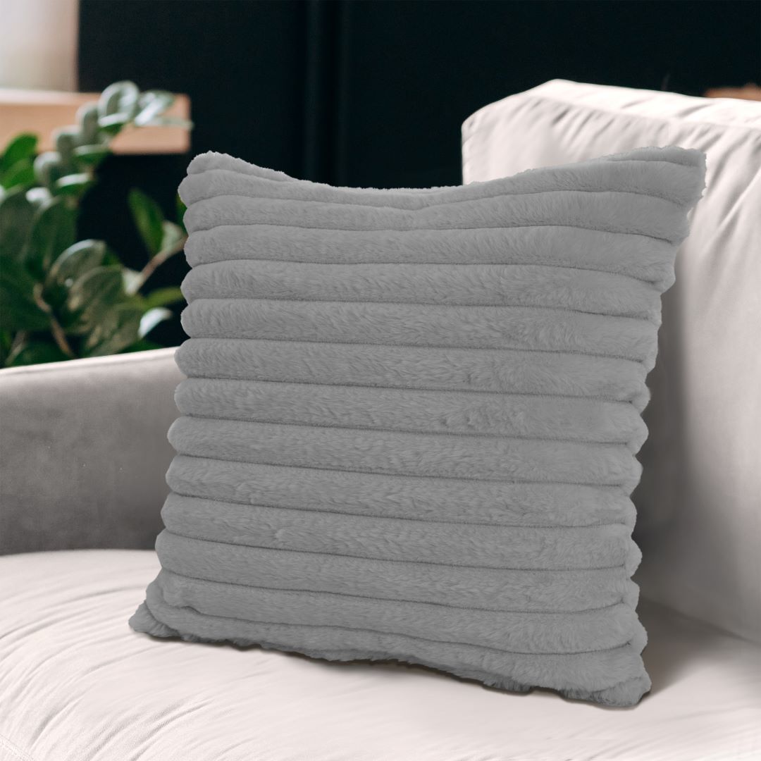 Rabbit Fur Striped Pillow 20x20 Grey
