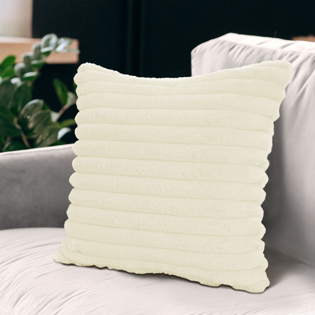 Rabbit Fur Striped Pillow 20x20 Ivory