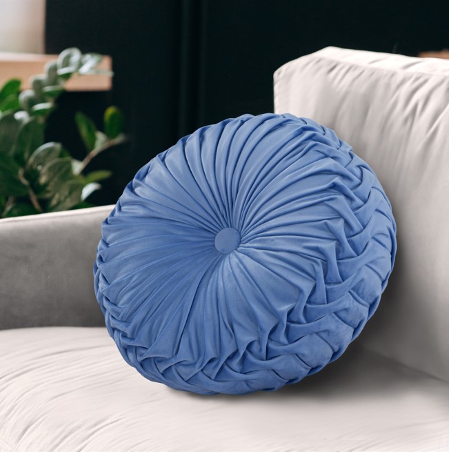 Gianny 18" Round Pleated Pillow Blue