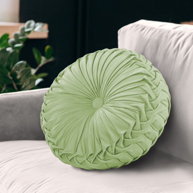 Gianny 18" Round Pleated Pillow  Green