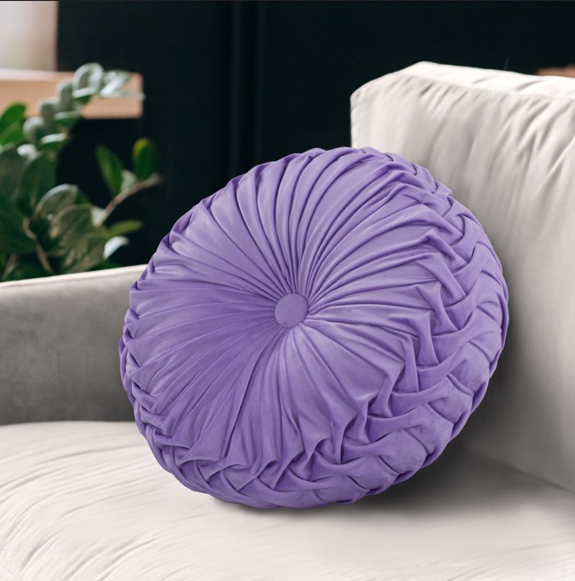 Gianny 18" Round Pleated Pillow Lavender
