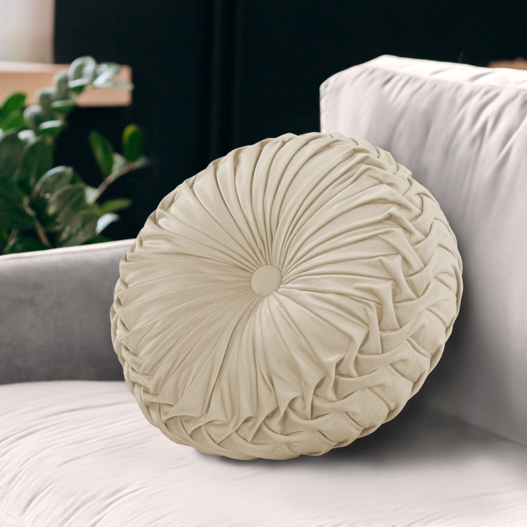 Gianny 18" Round Pleated Pillow Taupe