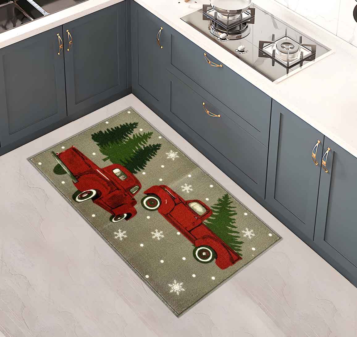 Holiday Truck Grey Kitchen Rug 18" x 30"