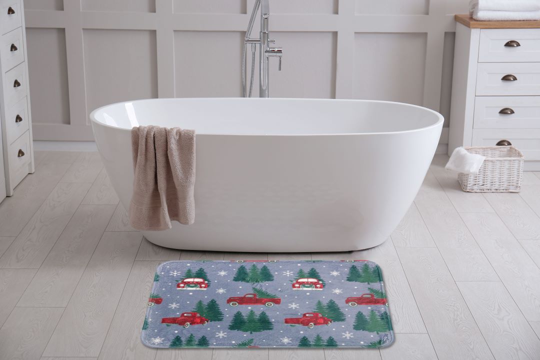 Holiday Truck Grey Printed Foam Rug 17"x24"