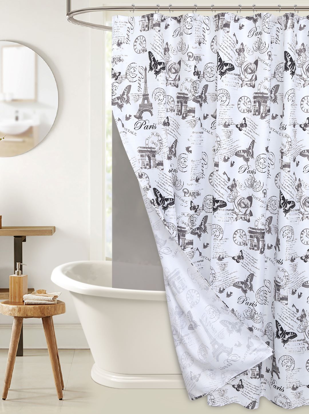 Paris Butterfly 14pc Shower Curtain w/Liner
