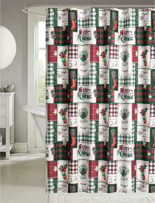 Christmas Patch Slub Shower Curtain