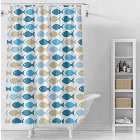 Peva Fish Print 13pc Shower Curtain Set