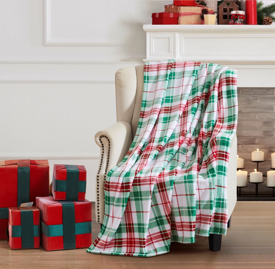 Christmas Plaid Printed Flannel Throw 50"x60"