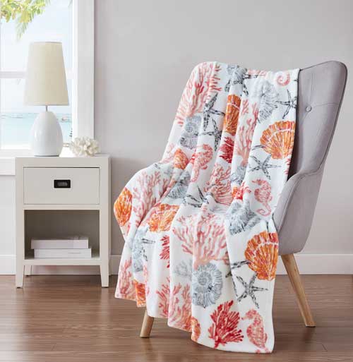 Coastal Shells Hanging Printed Flannel Throw 50"x70"