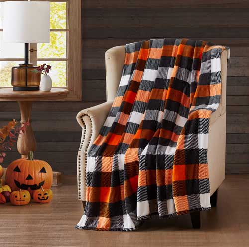 Harvest Candy Corn Plaid Printed Flannel Throw 50"x70"