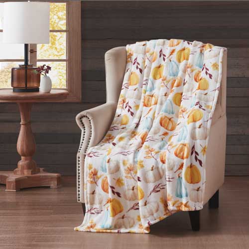 Harvest Pastel Pumpkins  Printed Flannel Throw 50"x70"