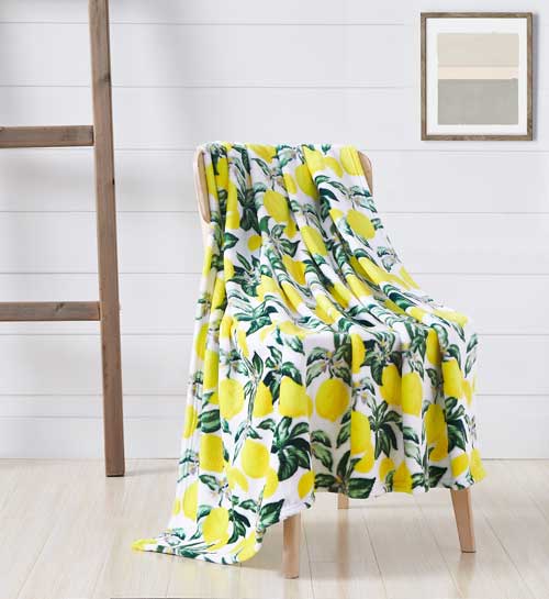 Novelty Lemon Garden Printed Flannel Throw 50"x 60"