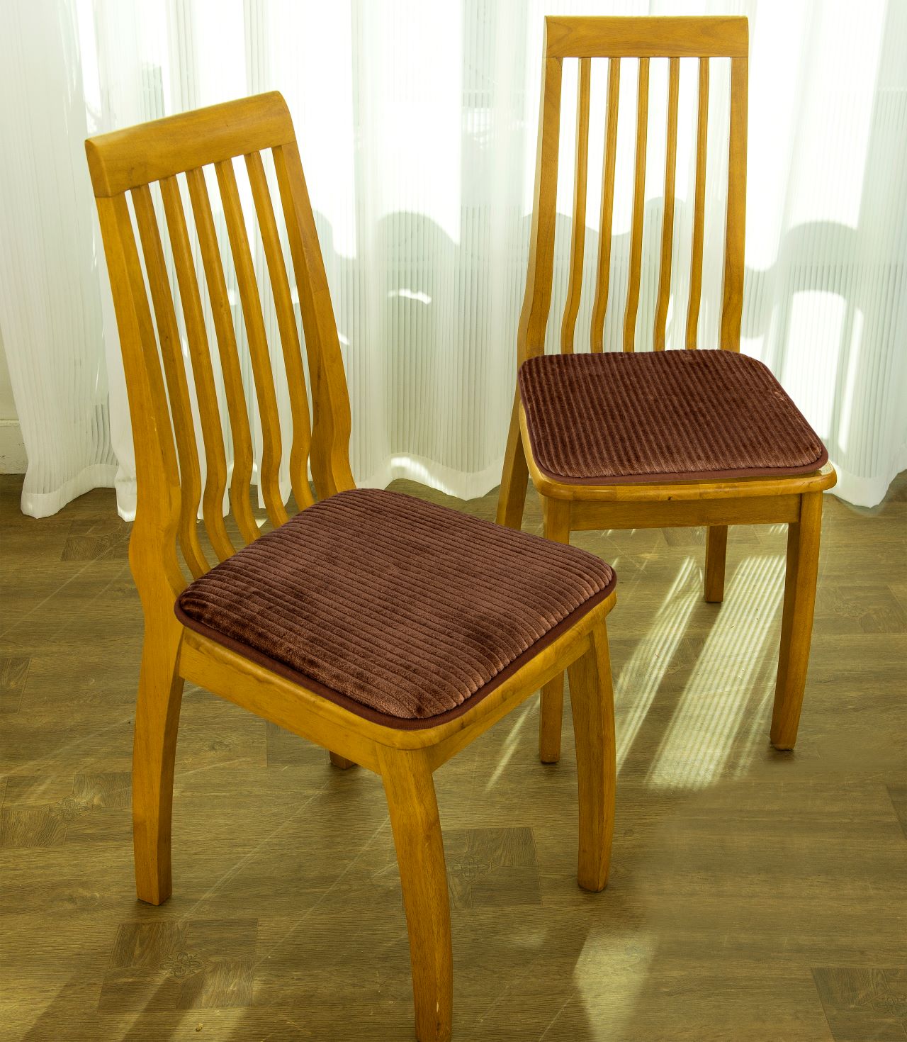 Stacy 2pk Flannel Stripe Chair Pad 16"x16" Brown