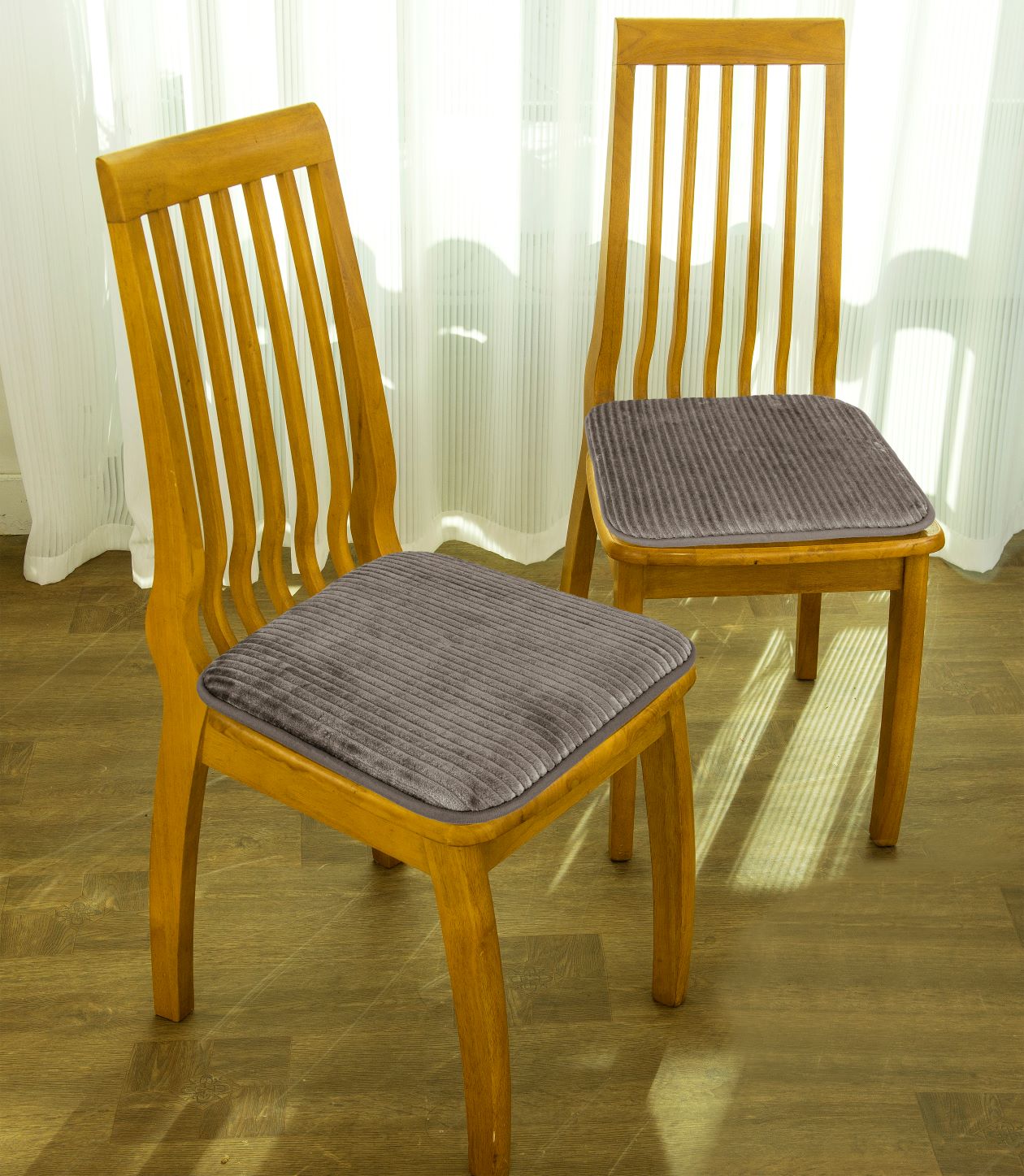 Stacy 2pk Flannel Stripe Chair Pad 16"x16" Grey