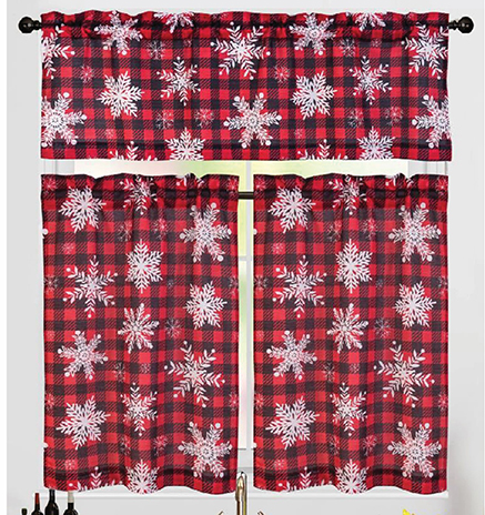 Christmas Plaid Snowflake Printed Kitchen Curtain