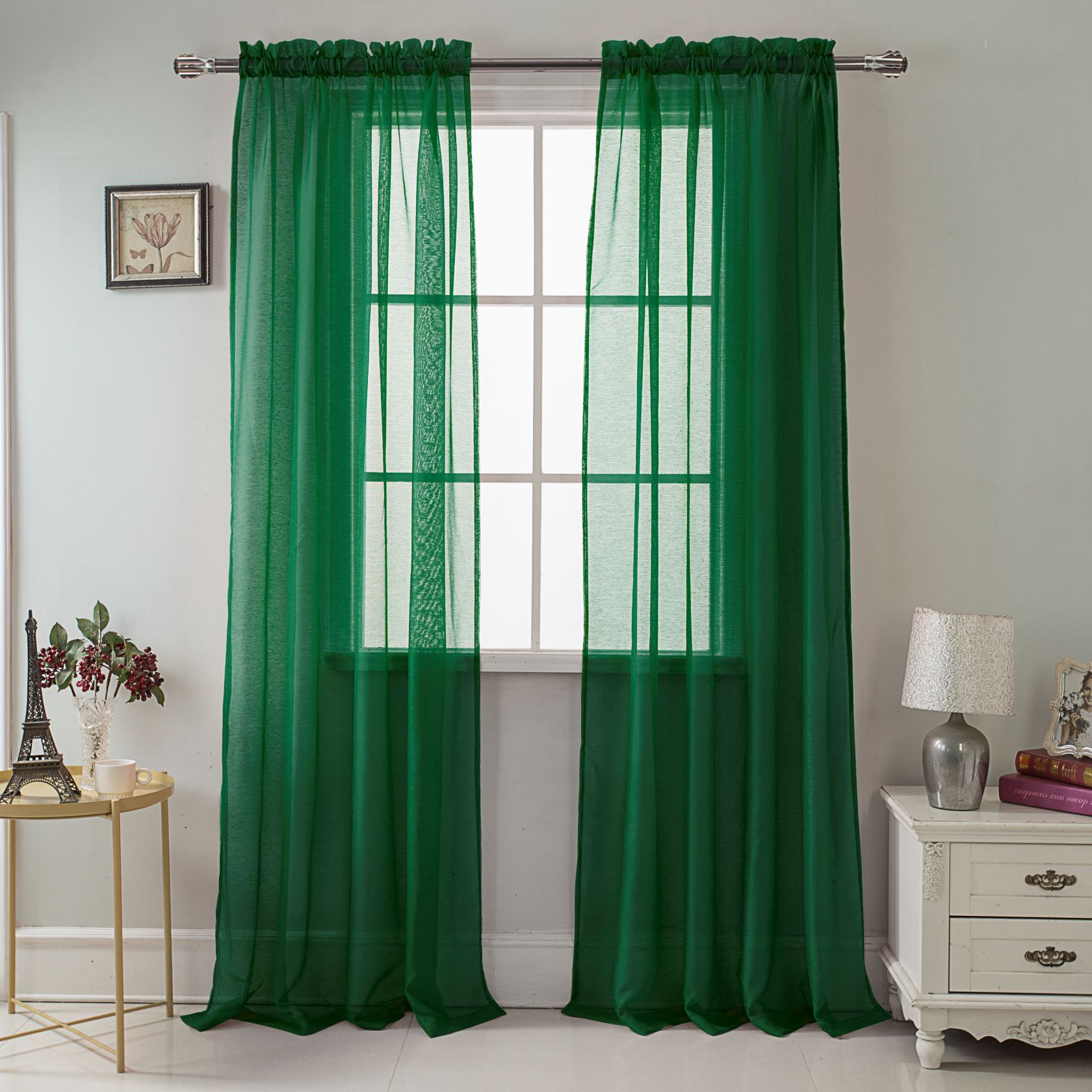 Celine Sheer Panel 90" Hunter Green