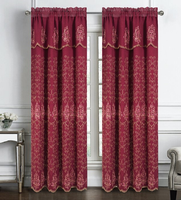 Ella Embroidered Panel 84" Burgundy
