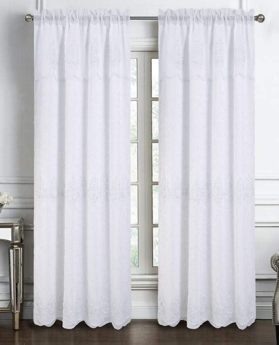 Ella Embroidered Panel 84" White