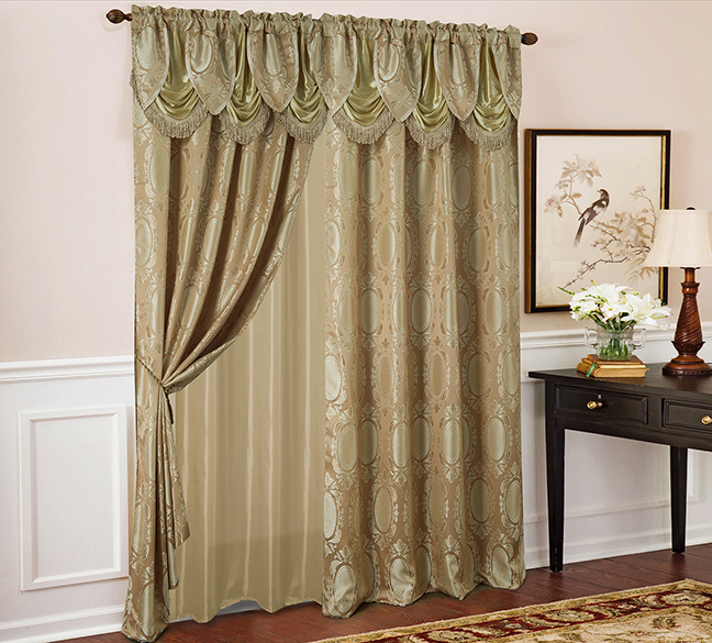 Kenyon Jacquard Panel with Backing and Att. Valance 84" Taupe