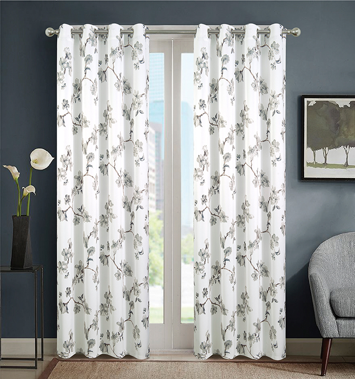 Lily Printed Blackout Grommet Panel 90" Silver