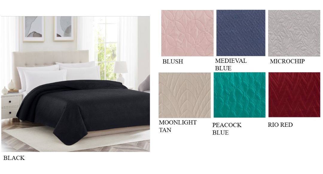 Asher 24 1pc Solid Pinsonic Rolled Quilt Assorted Queen